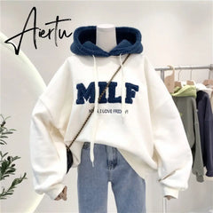 Women Hoodie Letter Hoodies Embroidery Spring Fall Winter Hooded Sweatshirts Tracksuit Korean Japanese Preppy Streetwear Aiertu