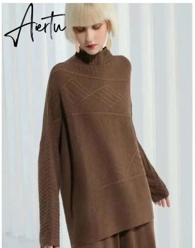 Women Knitted Cashmere Pullover Sweater, Female Oversized Fall Winter Top. Aiertu
