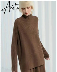 Women Knitted Cashmere Pullover Sweater, Female Oversized Fall Winter Top. Aiertu