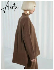 Women Knitted Cashmere Pullover Sweater, Female Oversized Fall Winter Top. Aiertu