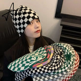 Women Men knitted Hat Hiphop Checkerboard Autumn Winter Korean Fashion Wool Cap Lovers Hat Warm Beanies Lattice Caps For Couple Aiertu