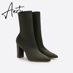 Women Minimalist Thick Heel Pointed Toe Boots mysite