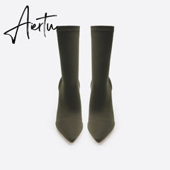 Women Minimalist Thick Heel Pointed Toe Boots mysite
