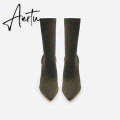 Women Minimalist Thick Heel Pointed Toe Boots mysite