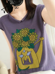 Women New Casual Korean Y2k Tops Fall Fashion Sunflower Printed Round Neck Long Sleeve Pullover Female Sweatshirt T-shirt Aiertu