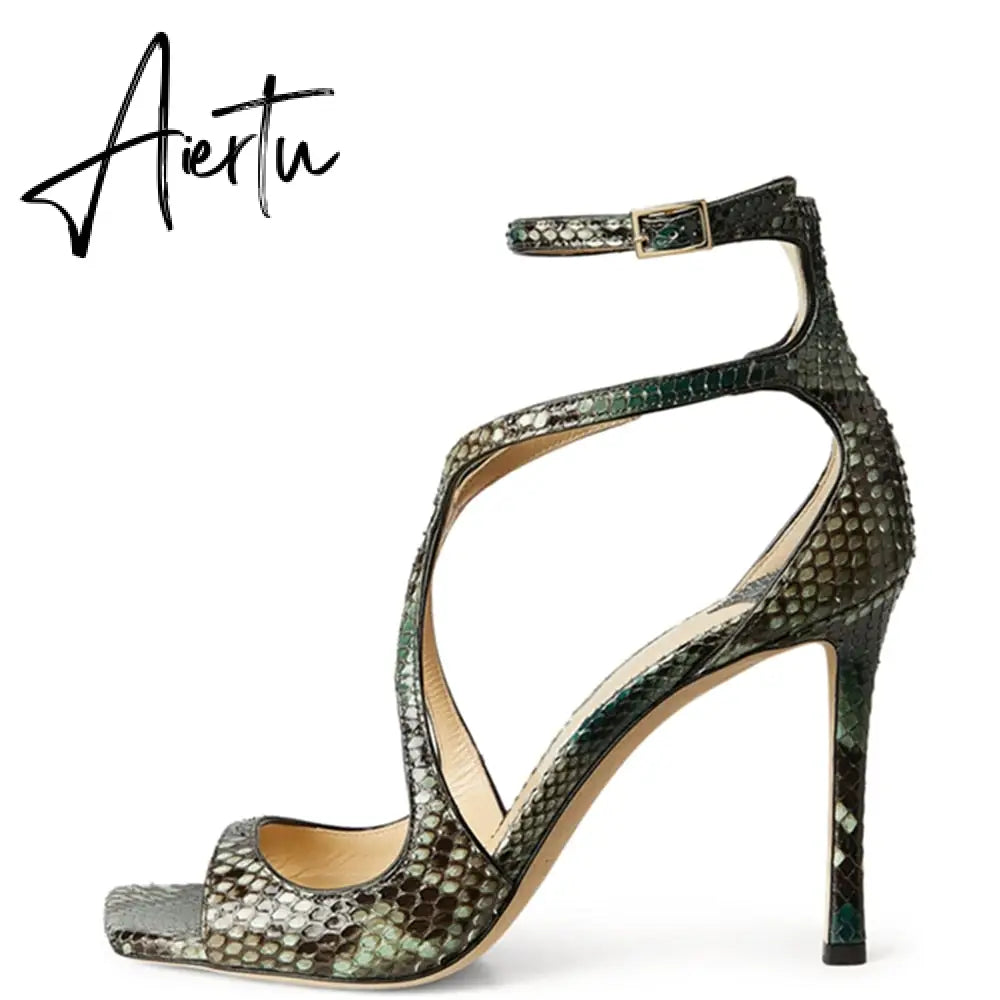 Women Open Toe Stilettos Shoes On Buckle Summer High Heel Sexy Cross Sandals Strappy Sandals Ankle Strap Gladiator Dress Shoes Aiertu