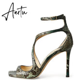 Women Open Toe Stilettos Shoes On Buckle Summer High Heel Sexy Cross Sandals Strappy Sandals Ankle Strap Gladiator Dress Shoes Aiertu