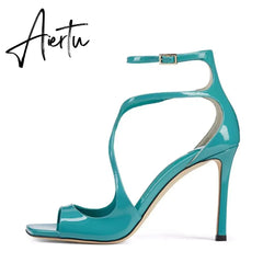 Women Open Toe Stilettos Shoes On Buckle Summer High Heel Sexy Cross Sandals Strappy Sandals Ankle Strap Gladiator Dress Shoes Aiertu
