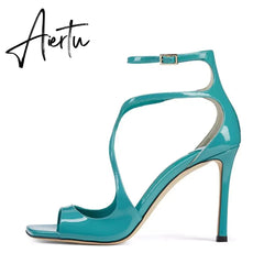 Women Open Toe Stilettos Shoes On Buckle Summer High Heel Sexy Cross Sandals Strappy Sandals Ankle Strap Gladiator Dress Shoes Aiertu