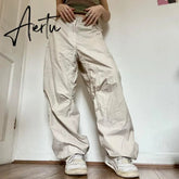 Women Oversized Tech Pants Casual Solid Drawstring Low Waist Baggy Trousers Y2K Vintage Hippie Joggers Cargo Pants Streetwear Aiertu
