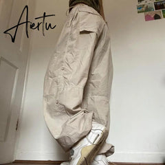Women Oversized Tech Pants Casual Solid Drawstring Low Waist Baggy Trousers Y2K Vintage Hippie Joggers Cargo Pants Streetwear Aiertu