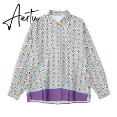 Women Pajams Set Fashion Print Silk Satin Shirt Pant Set Casual Wide Leg Straight Trouser Suits Loose Sleepwear 2 Piece Set Aiertu