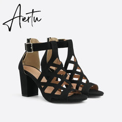 Women Peep Toe Chunky Heel Sandals mysite