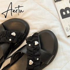 Women Platform Black Flat Designer Sandals Female Summer New Slides Soft Non-Slip Buckle Slippers Casual Fashion Woman Shoes Aiertu