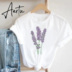 Women Printing Floral Flower 90s Cartoon Ladies Streetwear Style Fashion Clothes Print Tee Top Tshirt Female Graphic T-shirt Aiertu