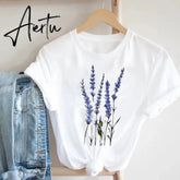 Women Printing Floral Flower 90s Cartoon Ladies Streetwear Style Fashion Clothes Print Tee Top Tshirt Female Graphic T-shirt Aiertu