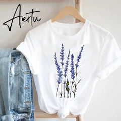 Women Printing Floral Flower 90s Cartoon Ladies Streetwear Style Fashion Clothes Print Tee Top Tshirt Female Graphic T-shirt Aiertu
