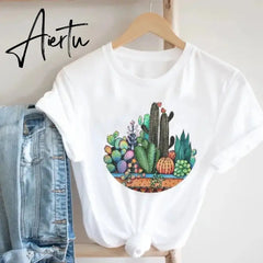 Women Printing Floral Flower 90s Cartoon Ladies Streetwear Style Fashion Clothes Print Tee Top Tshirt Female Graphic T-shirt Aiertu