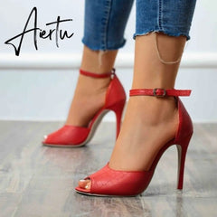 Women Pumps Snake Wedding Shoes Sandals Summer Low Heel Shoes PU Gladiator Luxury Shoes Women Designers Zapatos De Mujer Aiertu
