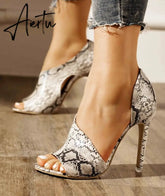 Women Pumps Snake Wedding Shoes Sandals Summer Low Heel Shoes PU Gladiator Luxury Shoes Women Designers Zapatos De Mujer Aiertu