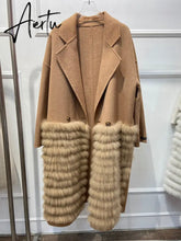 Women Real Fox Fur Collar Woolen Outerwear Female Autumn Long Oversize Loose Woolen Coat Beautiful Women's Clothes Aiertu