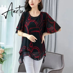 Women's t-shirts Plus Size 5XL 6XL Overweight Women Tops Tees Womens Clothing Fashion Chiffon Summer Style Cloths Free Shipping Aiertu