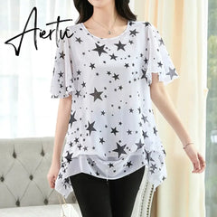 Women's t-shirts Plus Size 5XL 6XL Overweight Women Tops Tees Womens Clothing Fashion Chiffon Summer Style Cloths Free Shipping Aiertu