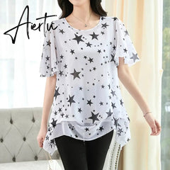 Women's t-shirts Plus Size 5XL 6XL Overweight Women Tops Tees Womens Clothing Fashion Chiffon Summer Style Cloths Free Shipping Aiertu