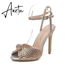 Women Sandals Fashion High Quality Wedding Shoes Women New Pearls Studs Luxury Peep Toe High Heels Buckle Woman Sandal 43 Aiertu