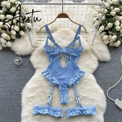 Women Sexy Floral Lace Strappy Bodysuit Fashion One Piece Rompers Lingerie Erotic Tight Embroidery Combination Catsuit Aiertu