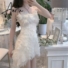 Women Sexy Lace Mesh Irregular Sling Mini Dress Summer Fashion V-Neck Slim Bodycon Party Dresses Female Sleeveless Vestidos Aiertu