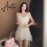 Women Sexy Lace Mesh Irregular Sling Mini Dress Summer Fashion V-Neck Slim Bodycon Party Dresses Female Sleeveless Vestidos Aiertu
