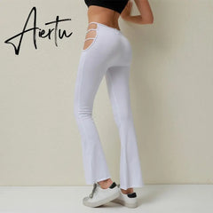 Women Solid Color Sexy Cut Out Pants Slim Fitness Cotton Pants Hollow Out Flare Pants Streetwear Bell Bottom Pants Trousers Low Aiertu