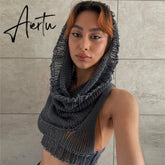 Women Solid Crochet Sleeveless Puss Knit Hooded Tank Top Y2K Sexy Navel Camisole Stretch Skinny street hipster Wild vest Aiertu