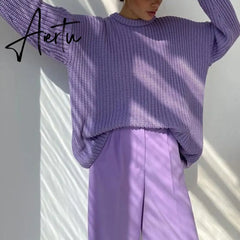 Women Solid Knitted Thickening Oversized Sweater Female Round Neck Long Sleeve Casual Loose Pullovers Top Autumn Winter Aiertu