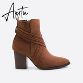 Women Suede Thick Heeled Side Zipper Boots mysite
