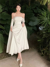 Women Summer Elegant Satin Silky Off Shoulder Slim White Cocktail Dress Lady Party Maxi Dress vestidos de fiesta para bodas Aiertu