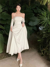 Women Summer Elegant Satin Silky Off Shoulder Slim White Cocktail Dress Lady Party Maxi Dress vestidos de fiesta para bodas Aiertu