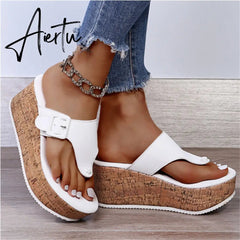 Women Summer Flip Flops Shoes Female Wedge Platform Sandal Ladies 7.5cm Thick Bottom Casual Slippers Shoe Black Pink Aiertu
