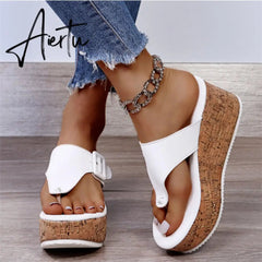 Women Summer Flip Flops Shoes Female Wedge Platform Sandal Ladies 7.5cm Thick Bottom Casual Slippers Shoe Black Pink Aiertu