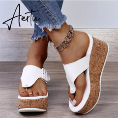 Women Summer Flip Flops Shoes Female Wedge Platform Sandal Ladies 7.5cm Thick Bottom Casual Slippers Shoe Black Pink Aiertu