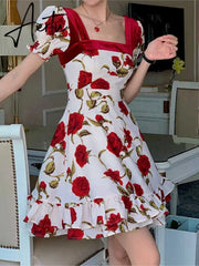 Women Summer Holiday Floral Elegant Vestidos College lady high waist Party long dress female france camisole dress Aiertu