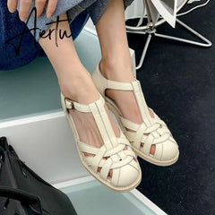 Women Summer Sandals Low Heel Platform Sandals Female Shoes Sewing Buckle Comfortable Casual Hollow Out Women's Plus Size Aiertu