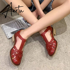 Women Summer Sandals Low Heel Platform Sandals Female Shoes Sewing Buckle Comfortable Casual Hollow Out Women's Plus Size Aiertu