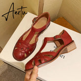 Women Summer Sandals Low Heel Platform Sandals Female Shoes Sewing Buckle Comfortable Casual Hollow Out Women's Plus Size Aiertu