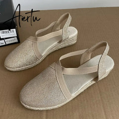 Women Summer Shoes High Heels Back Strap Sandalias De Tacon Slip-on Closed Toe Wedges Trendy Leisure Ladies Sandals Aiertu