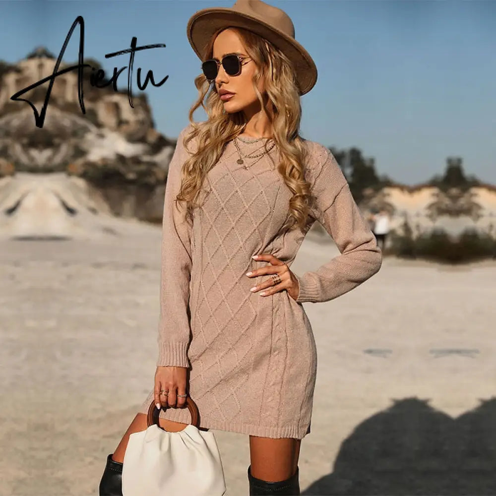 Women Sweater Dress, Women's Knitted Tunic Pullovers For Autumn And Winter. Aiertu