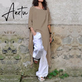 Women Tops and Blouse Summer Half Sleeve Casual Loose Asymmetrical Tunic Shirts Long Blusas Femininas Aiertu