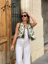 Women Vintage Floral Embroidery Printed Unisex Vest Round Collar Sleeveless Cropped Coats Summer Elegant Cotton Linen Tops Aiertu