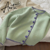 Women Vintage Solid Color Knitting Long Sleeve Round Neck Cardigans Winter Fashion Casual Single Breasted Green Sweater Aiertu